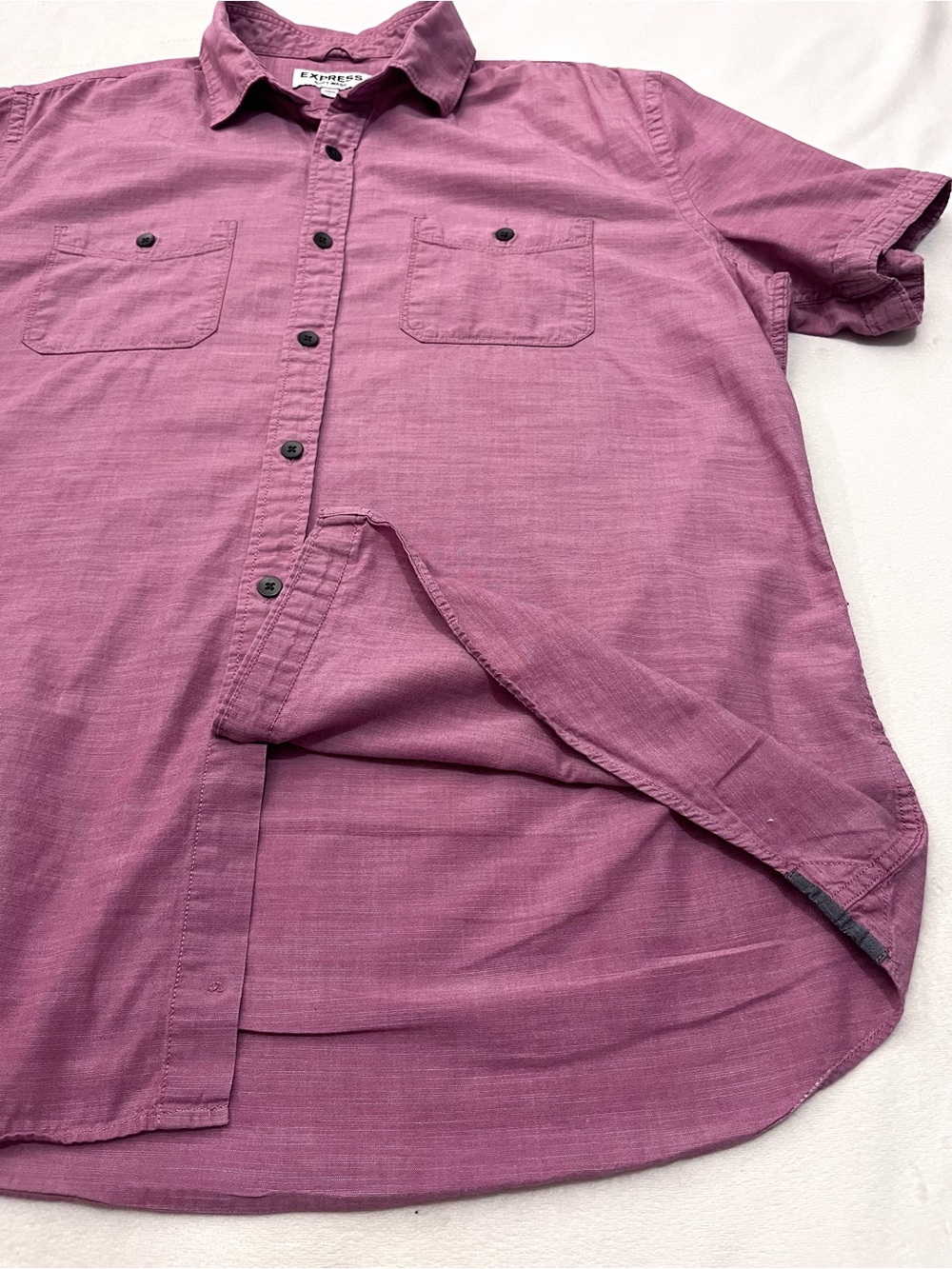 Express Soft Wash Men's Short-Sleeve Collar Button-Down Shirt Pink / Purple L - Picture 11 of 15